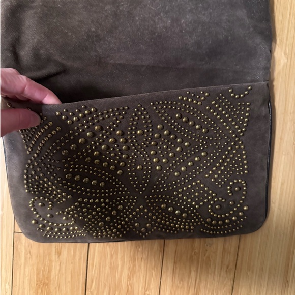 Hogan brown suede cross body /clutch bag, with brass studs. Two pockets. New - Picture 11 of 13